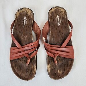 Merrell Redwood J97322 Womens Thong Slippers Size 9 Rust Red Leather Boho Casual